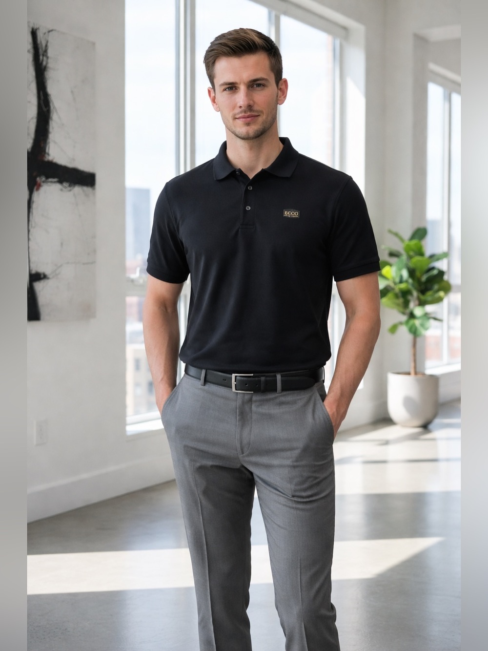 NWOT CAVALLI CLASS Pique Knit Metallic Logo Black Collared Polo Shirt Size Small